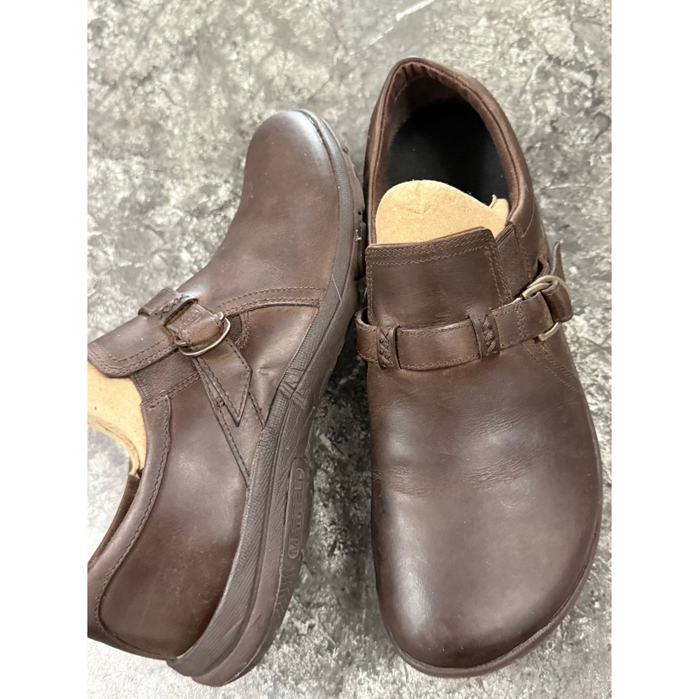 Merrell Womens Dassie‎ Stitch Buckle Leather Slip on  Comfort Shoes Brown Sz 10